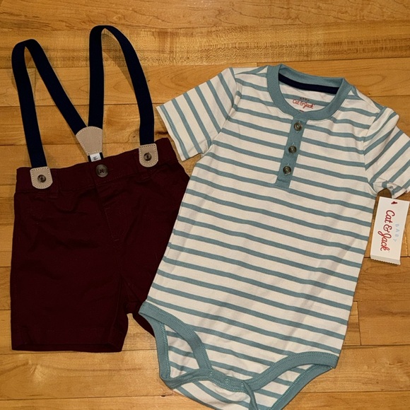 ✅2/$20✅NWT Baby Cat & Jack 2 piece 24month onesie wth shorts & suspenders! - Picture 7 of 9